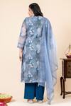 Shop_Mamicha_Blue Chiffon Beads, Embroidery Split V-neck Midnight Floral Kurta Set _at_Aza_Fashions