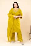 Buy_Mamicha_Green Satin Embroidery Round , Keyhole Designer Dark Lime Kurta Set _at_Aza_Fashions