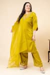 Shop_Mamicha_Green Satin Embroidery Round , Keyhole Designer Dark Lime Kurta Set _Online_at_Aza_Fashions