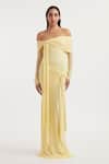 Deme By Gabriella_Yellow Net, Maheshwari, Lycra Collared Heloise Solid Long Jacket _Online_at_Aza_Fashions