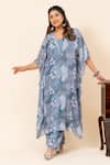 Buy_Mamicha_Blue Chiffon V-neck Floral Print Kaftan And Pant Set _at_Aza_Fashions