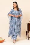 Mamicha_Blue Chiffon V-neck Floral Print Kaftan And Pant Set _Online_at_Aza_Fashions