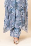 Buy_Mamicha_Blue Chiffon V-neck Floral Print Kaftan And Pant Set 