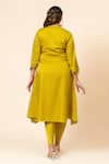 Shop_Mamicha_Green Satin Split V-neck Dark Lime Kurta Pant Set _at_Aza_Fashions