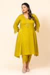 Buy_Mamicha_Green Satin Split V-neck Dark Lime Kurta Pant Set 