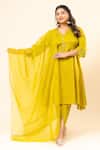 Buy_Mamicha_Green Satin Split V-neck Dark Lime Kurta Pant Set _Online