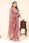 Buy_Mamicha_Pink Crepe Embroidery, Beads V-neck Salmon Kurta Set _Online_at_Aza_Fashions