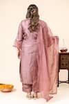 Shop_Mamicha_Pink Crepe Embroidery, Beads V-neck Salmon Kurta Set _at_Aza_Fashions