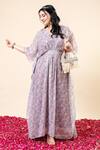 Mamicha_Purple Chiffon V-neck Designer Kaftan In Salmon Pink _Online_at_Aza_Fashions