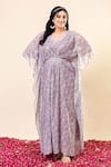 Mamicha_Purple Chiffon V-neck Designer Kaftan In Salmon Pink _at_Aza_Fashions