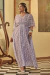 Buy_Mamicha_Purple Chiffon V-neck Designer Kaftan In Salmon Pink _at_Aza_Fashions