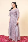 Buy_Mamicha_Purple Chiffon V-neck Designer Kaftan In Salmon Pink 
