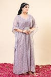 Buy_Mamicha_Purple Chiffon V-neck Designer Kaftan In Salmon Pink _Online
