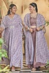Shop_Mamicha_Purple Chiffon V-neck Designer Kaftan In Salmon Pink _Online