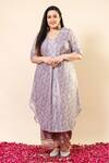 Shop_Mamicha_Pink Chiffon Pearls, Embroidery V-neck Salmon Designer Kurta Pant Set _Online_at_Aza_Fashions