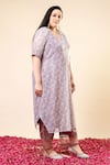 Mamicha_Pink Chiffon Pearls, Embroidery V-neck Salmon Designer Kurta Pant Set _at_Aza_Fashions