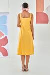 Shop_Moontara_Yellow Cotton Square Neck Linen Sleeveless Dress _at_Aza_Fashions