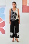 Buy_Moontara_Black Cotton Embroidery V-neck Printed Wrap Top And Floral Pants _at_Aza_Fashions
