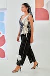 Moontara_Black Cotton Embroidery V-neck Printed Wrap Top And Floral Pants _Online_at_Aza_Fashions