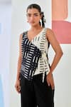 Buy_Moontara_Black Cotton Embroidery V-neck Printed Wrap Top And Floral Pants _Online_at_Aza_Fashions