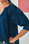Buy_Moontara_Teal Cotton Embroidery V-neck Top And Black Pants Set 