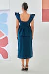 Shop_Moontara_Teal Cotton Embroidery V-neck Tie-up Top And A-line Skirt Set _at_Aza_Fashions