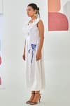 Moontara_White Cotton Embroidery A-line Dress With Ruffled Neckline _Online_at_Aza_Fashions