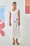 Shop_Moontara_White Cotton Embroidery A-line Dress With Ruffled Neckline _Online_at_Aza_Fashions
