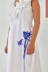 Moontara_White Cotton Embroidery A-line Dress With Ruffled Neckline _at_Aza_Fashions