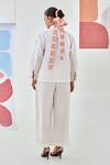 Shop_Moontara_White Cotton Embroidery Collared Floral Co-ord Set _at_Aza_Fashions