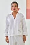 Shop_Moontara_White Cotton Embroidery Collared Floral Co-ord Set _Online_at_Aza_Fashions
