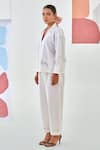 Moontara_White Cotton Embroidery Collared Floral Co-ord Set _at_Aza_Fashions