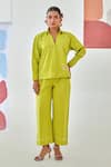 Buy_Moontara_Green Cotton Embroidery Collared Lemon Co-ord Set With Floral _at_Aza_Fashions