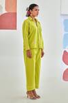 Shop_Moontara_Green Cotton Embroidery Collared Lemon Co-ord Set With Floral _Online_at_Aza_Fashions