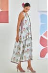 Moontara_Multi Color Cotton Halter Neck Floral Printed Tie Up Maxi Dress _Online_at_Aza_Fashions