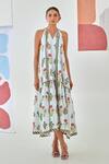 Buy_Moontara_Multi Color Cotton Halter Neck Floral Printed Tie Up Maxi Dress _at_Aza_Fashions