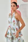 Moontara_Multi Color Cotton Halter Neck Floral Printed Tie Up Maxi Dress _at_Aza_Fashions