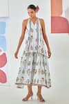 Buy_Moontara_Multi Color Cotton Halter Neck Floral Printed Tie Up Maxi Dress 