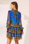 Shop_Zariaah_Blue Viscose, Silk Crystals Collared Leopardess Shirt Dress _at_Aza_Fashions