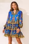 Buy_Zariaah_Blue Viscose, Silk Crystals Collared Leopardess Shirt Dress _Online_at_Aza_Fashions