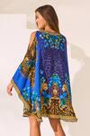 Shop_Zariaah_Blue Viscose, Silk Crystals V-neck Leopardess Kaftan Dress _at_Aza_Fashions