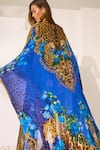 Shop_Zariaah_Blue Viscose Crystals V-neck Leopardess Kaftan And Cape Set _at_Aza_Fashions