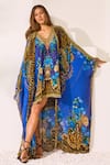 Buy_Zariaah_Blue Viscose Crystals V-neck Leopardess Kaftan And Cape Set _Online_at_Aza_Fashions
