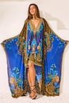 Buy_Zariaah_Blue Viscose Crystals V-neck Leopardess Kaftan And Cape Set _at_Aza_Fashions
