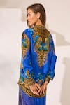 Shop_Zariaah_Blue Viscose, Silk Crystals Button-down Neck Leopard Print Shirt _at_Aza_Fashions