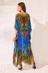Shop_Zariaah_Blue Viscose, Silk Crystals V-neck Leopard Print Kaftan _at_Aza_Fashions