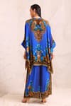 Shop_Zariaah_Blue Viscose, Silk Crystals Split V-neck Leopard Print Kaftan And Trousers Set _at_Aza_Fashions