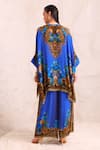 Shop_Zariaah_Blue Viscose, Silk Crystals Split V-neck Leopardess Kaftan Top _at_Aza_Fashions