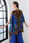 Shop_Zariaah_Blue Viscose, Silk Crystals V-neck Leopard Print Two-piece Set _at_Aza_Fashions