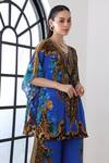 Buy_Zariaah_Blue Viscose, Silk Crystals V-neck Leopard Print Two-piece Set _Online_at_Aza_Fashions